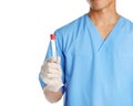 Male doctor holding empty test tube on white background. Medical object Royalty Free Stock Photo