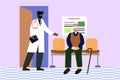 Male doctor inviting patient in hospital room. 2d illustration