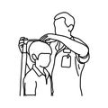 male doctor measuring the current height of his young male patient with equipment vector illustration sketch hand drawn with