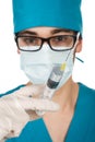 Male doctor/nurse holding a syringe Royalty Free Stock Photo