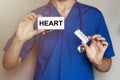 Male doctor prescribes prescription for pills HEART