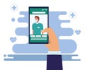 Male doctor professional in smartphone ehealth