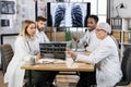 Male doctor showing pulmones disease on display screen Royalty Free Stock Photo