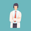 Male Doctor Standing with Folded Hands, Professional Medical Worker Character in White Lab Coat Vector Illustration Royalty Free Stock Photo