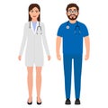 Male doctor with a stethoscope around his neck, female doctor or nurse