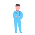 Male doctor with stethoscope folded hands man medical clinic worker in blue uniform professional occupation concept Royalty Free Stock Photo