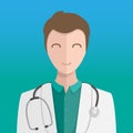 Male doctor with stethoscope on a blue background. Vector illustration. Royalty Free Stock Photo