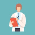 Male Doctor Takes Notes in Clipboard, Professional Medical Worker Character in White Lab Coat Vector Illustration Royalty Free Stock Photo