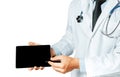 Male Doctor Using Digital Tablet In Consultation With Patient Isolated Background Royalty Free Stock Photo