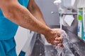 Male doctor wash hands before surgery operation Royalty Free Stock Photo