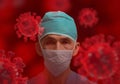 Male doctor wearing face maskn in  coronavirus pandemic background Royalty Free Stock Photo