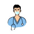 Male doctor wearing surgical mask illustration