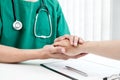 Male doctors use a friendly hand to shake hands, male patients, to give confidence and show care about health care. Medical Royalty Free Stock Photo