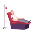 Male Donor Giving Blood in Medical Hospital, Man Sitting in Medical Chair Donating Blood Flat Vector Illustration