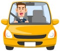 Male driver driving with a smile