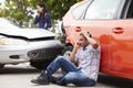 Male Driver Making Phone Call After Traffic Accident Royalty Free Stock Photo