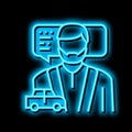 male driving school instructor neon glow icon illustration