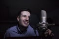 Male dub actor in dubbing room Royalty Free Stock Photo