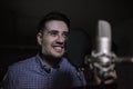 Male dub actor in dubbing room Royalty Free Stock Photo