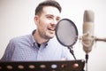 Male dub actor in dubbing room Royalty Free Stock Photo