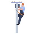 Male electrician at work checking electricity voltage on pillar vector flat illustration