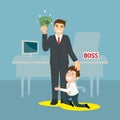 Male employee flattering boss holding money Royalty Free Stock Photo