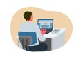 Male employee typing on the laptop. Backside view. Simple flat illustration Royalty Free Stock Photo