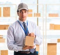 Male employee working in box delivery relocation service