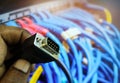 Male end of a VGA Cable having nine pins