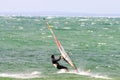 Male enjoying Windsurfing sail in Varamon Motala sea waves