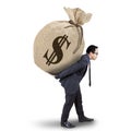 Male entrepreneur carrying money sack