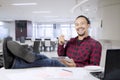 Male entrepreneur relaxing with coffee in the office