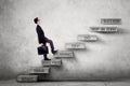 Male entrepreneur on stairs with strategy plan