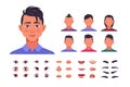 Male face constructor. Man character avatar kit with hair and face shapes. Eyes with eyebrows collection. Nose and lips Royalty Free Stock Photo