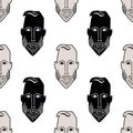 Male face seamless vector pattern background. Alternating rows of hand drawn bearded men heads on white backdrop Royalty Free Stock Photo