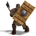 Male Fantasy Orc Barbarian with Giant Axe Royalty Free Stock Photo