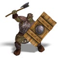 Male Fantasy Orc Barbarian with Giant Axe