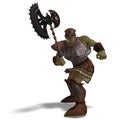 Male Fantasy Orc Barbarian with Giant Axe. 3D