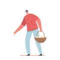 Male Farmer Character Holding A Basket Full Of Fresh Eggs. Image Showcases Rural Countryside Cartoon Vector Illustration