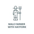 Male farmer with hayfork vector line icon, linear concept, outline sign, symbol