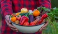 A male farmer holds a crop of vegetables in his hands. Selective focus Royalty Free Stock Photo