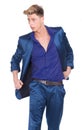 Male fashion model posing in blue suit Royalty Free Stock Photo