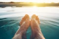 Male feet in outdoor swimming pool Royalty Free Stock Photo