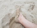 male feet and toes in sand on beach Royalty Free Stock Photo