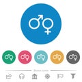 Male and felmale gender symbols flat round icons Royalty Free Stock Photo