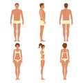 Male and female anatomy human character, people dummy front and view side body silhouette, isolated on white, flat vector Royalty Free Stock Photo