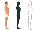 Male and female anatomy human character, people dummy front and view side body silhouette, isolated on white, flat vector Royalty Free Stock Photo