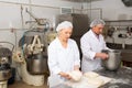 Male and female baker working together in bakery shop Royalty Free Stock Photo