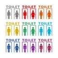 Male and female bathroom sign icon isolated on white background. Set icons colorful Royalty Free Stock Photo