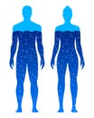 Male and female body filled with blue water, vector illustration, isolated on white background. Royalty Free Stock Photo